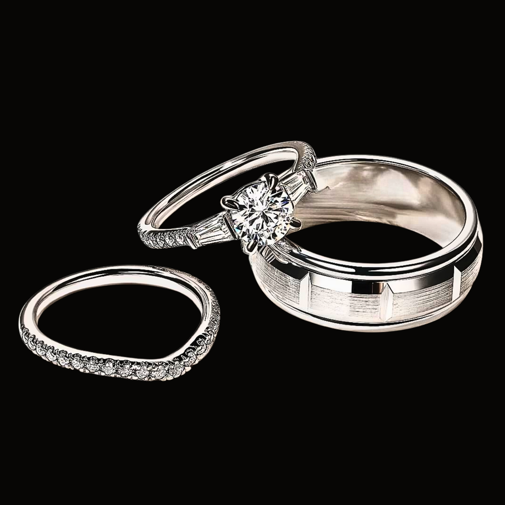 Véskara Modern Diamond Stackable Ring Set – Solitaire & Textured Band Stack