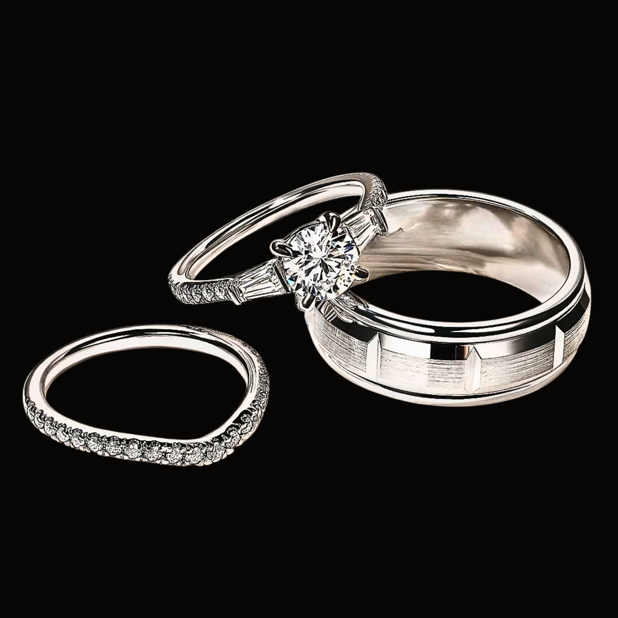 Véskara Modern Diamond Stackable Ring Set – Solitaire & Textured Band Stack