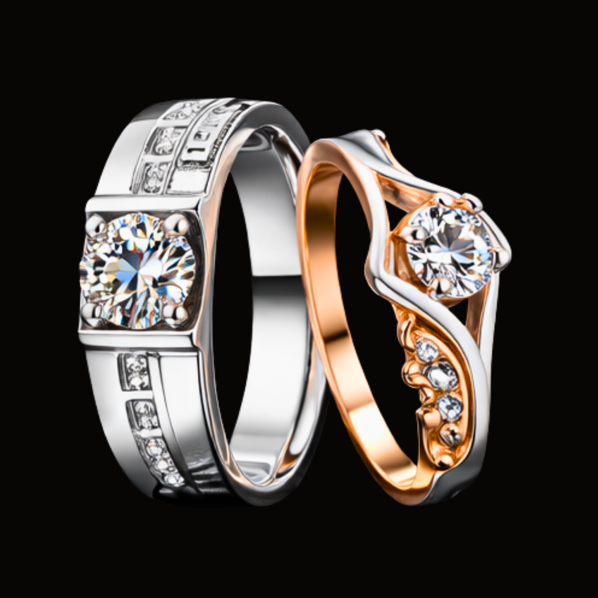 Véskara Royal Duo Diamond Couple Rings – Modern His & Hers Solitaire Set